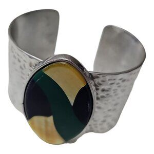 Vintage Silvertone Small Cuff Bracelet Inlay Various Gem Stones